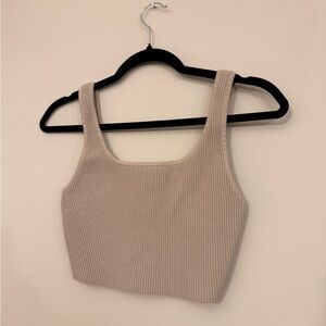 Neutral Ribbed Tank Crop Top - Beige